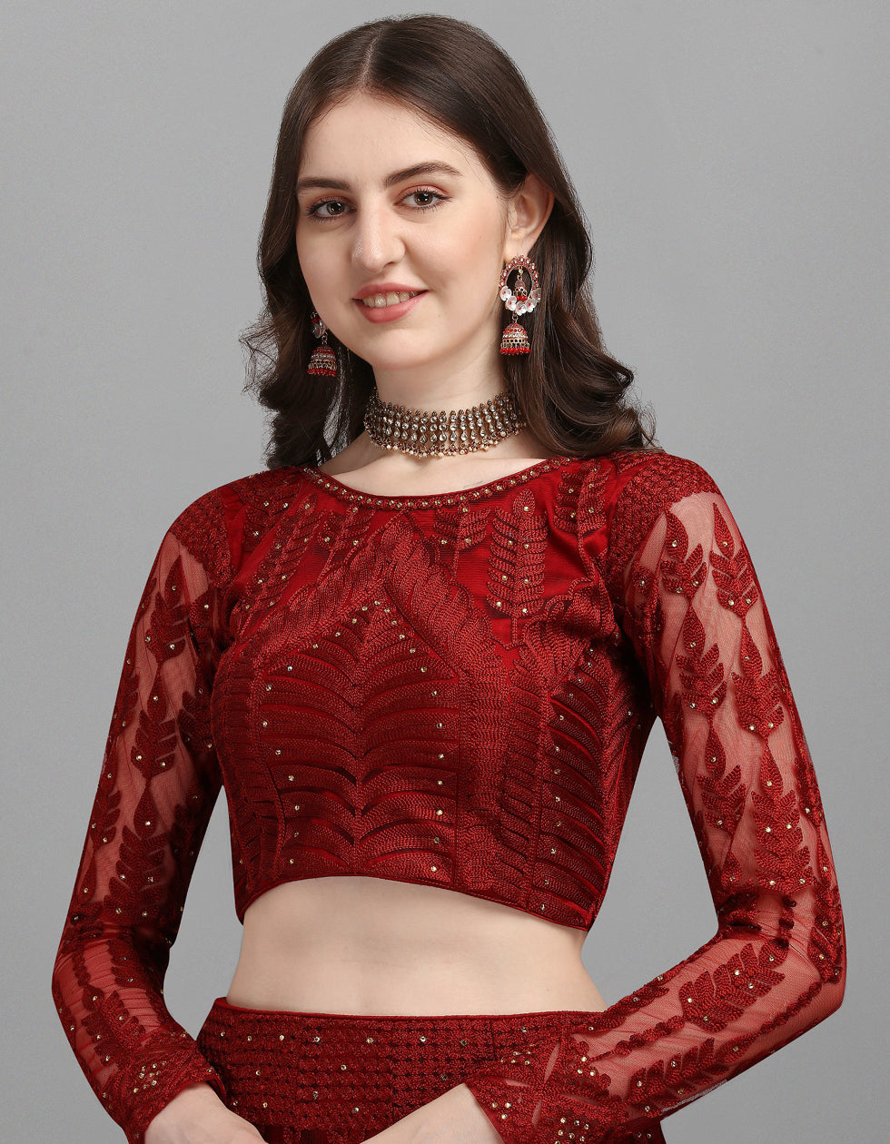 Red Net Embroidered Bridal Wear Lehenga Choli