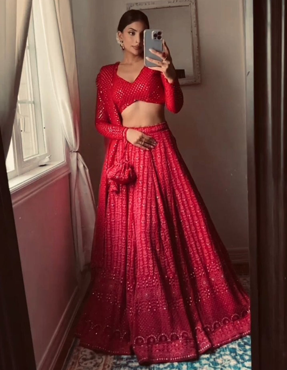 Red Georgette Sequance  Party Wear Lehenga choli