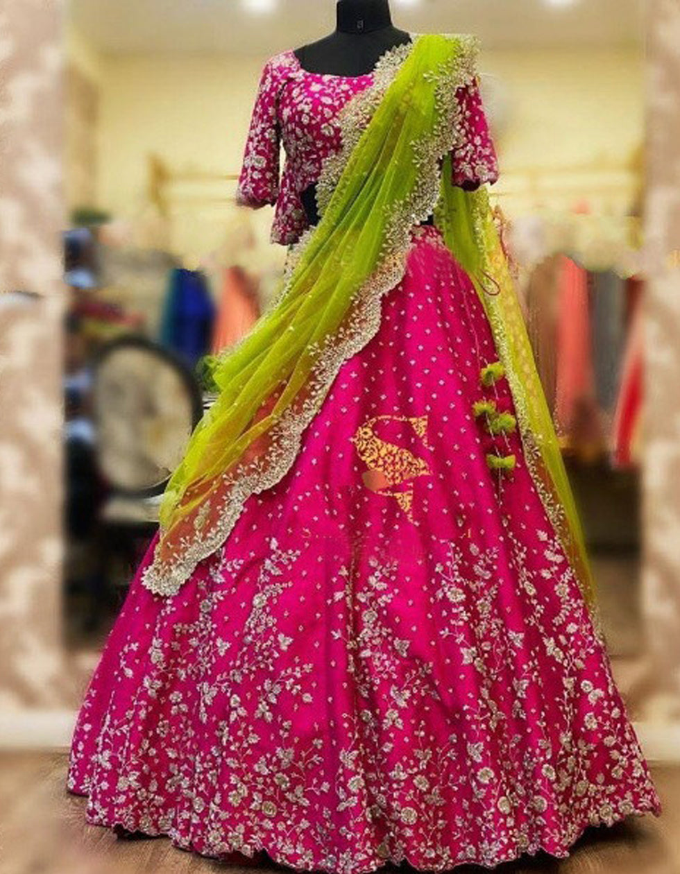 Pink Tapeta Silk Embroidered Work Wedding Wear Lehenga Choli
