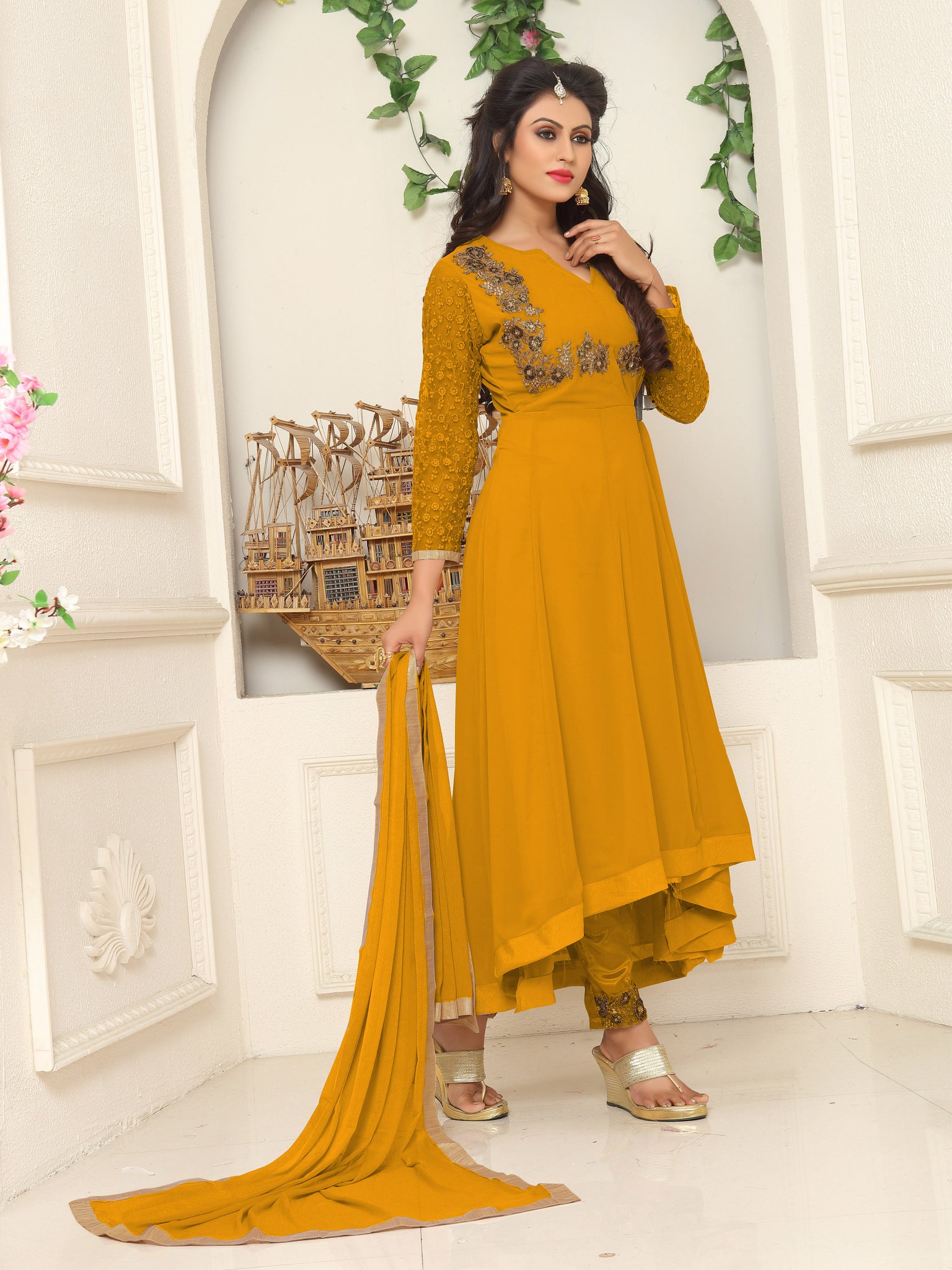 Yellow Color Embroidery Work Salwar Suits
