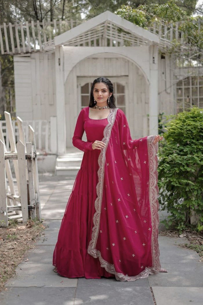 Georgette Ready to Wear Pink Anarakali Suit