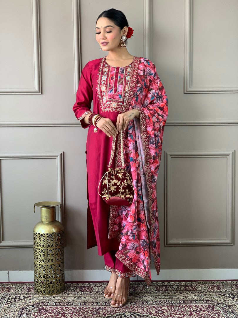 Women Embroidered Straight Kurta Set