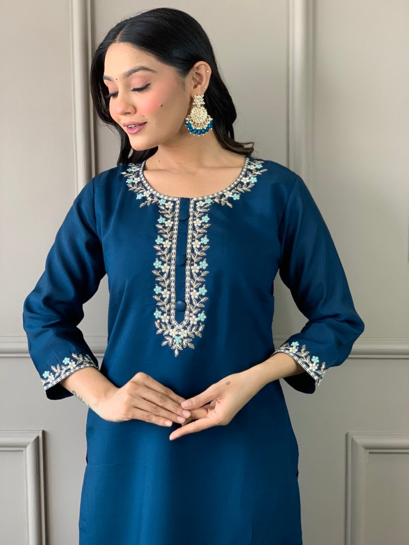 Women Embroidered Straight Kurta Suit Set