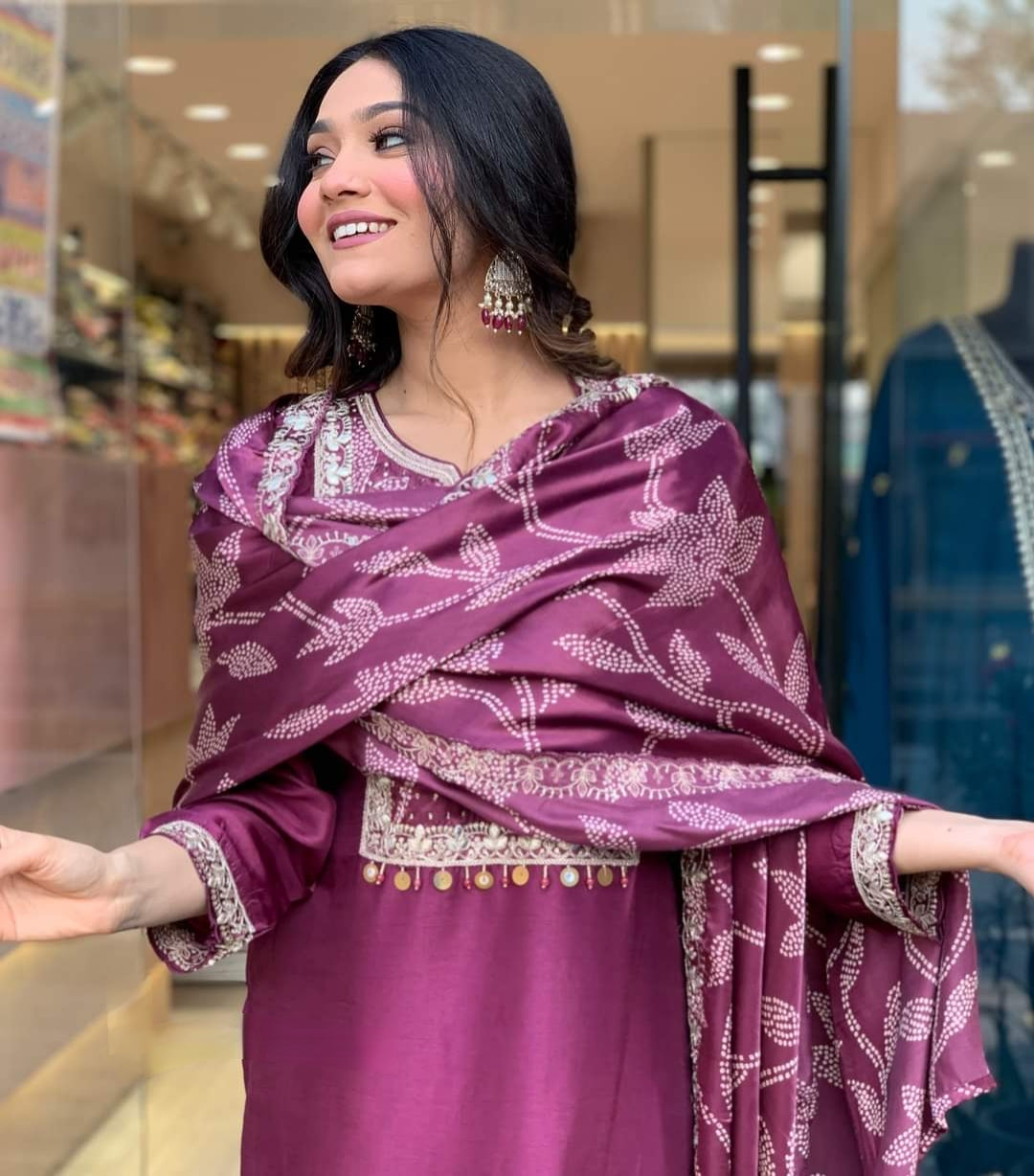 Festival Wear Embroidered Wine Kurta Set