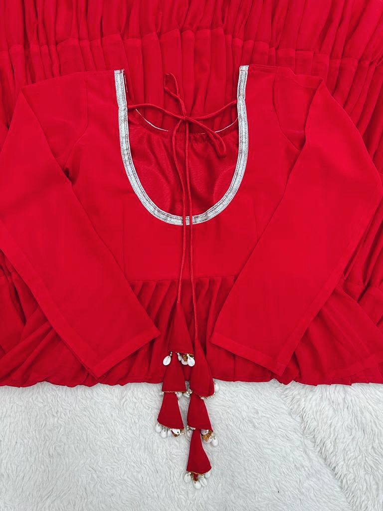 Festival Wear Flared Red Anarkali Suit