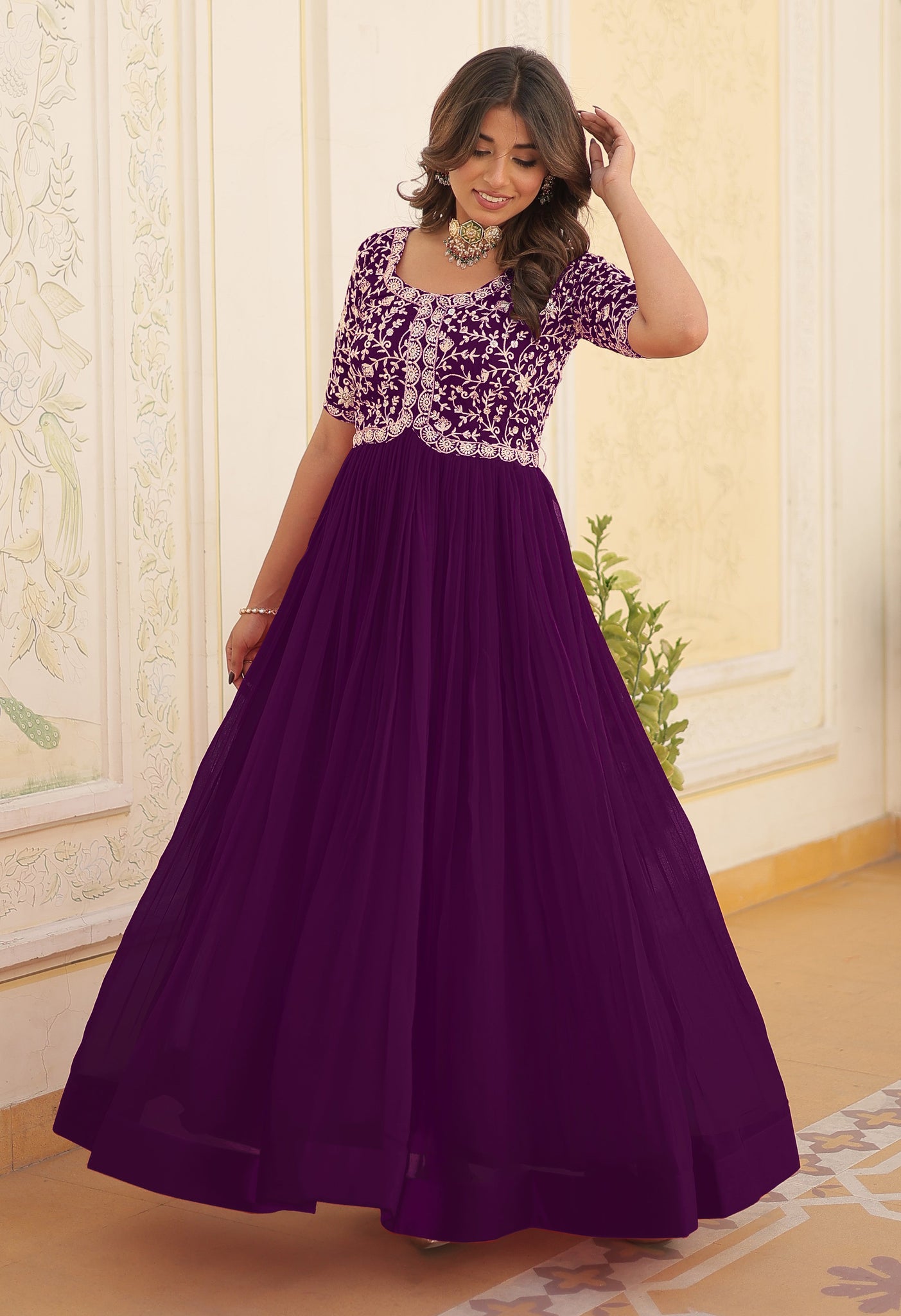ANARA  Purple Premium Designer Readymade Gown Set For Women