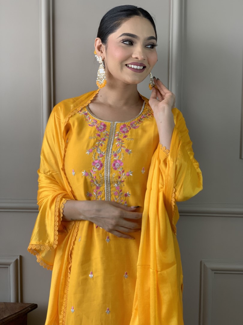 Women Embroidered Straight Kurta Suit Set