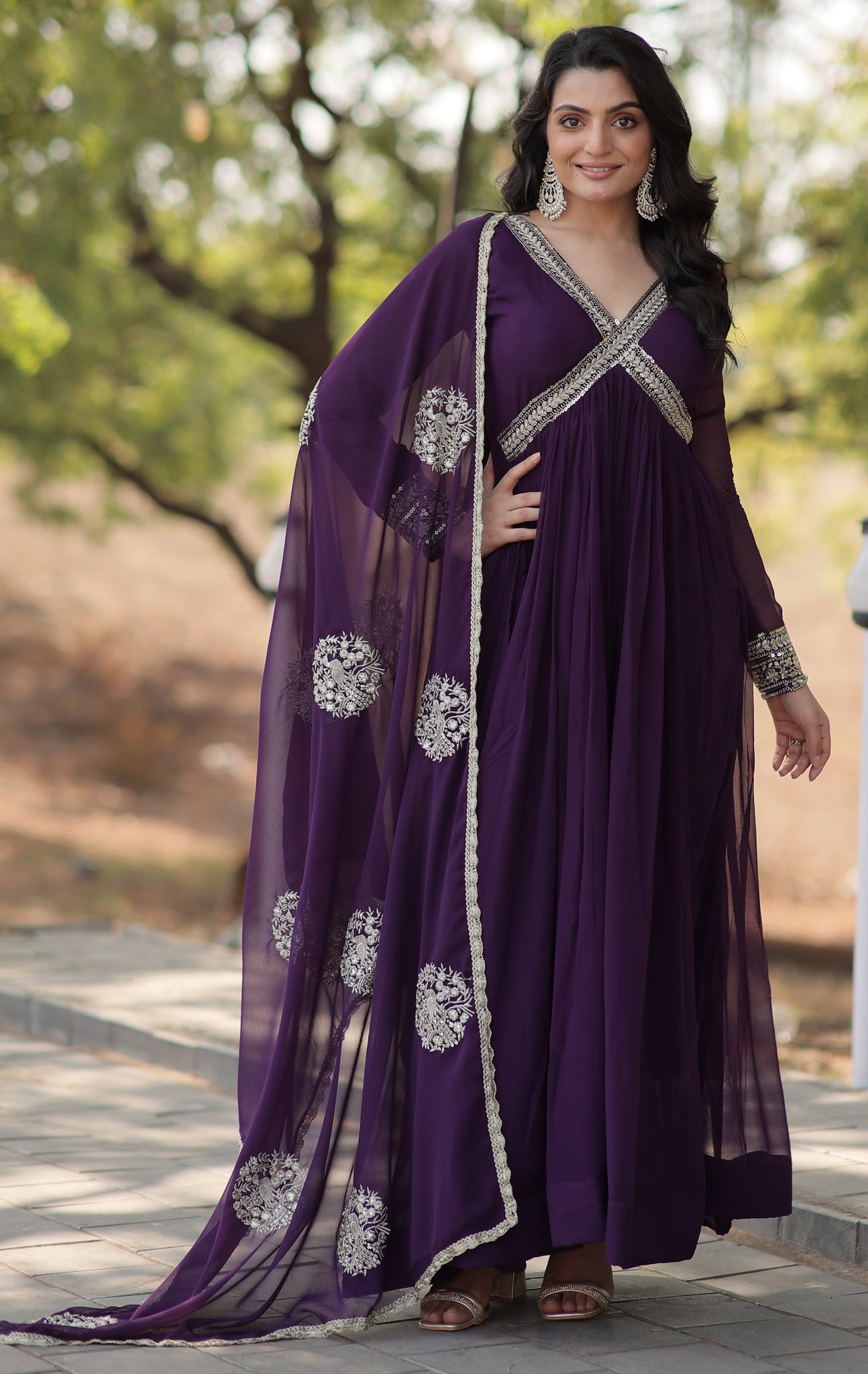 Cotton Embroidery Purple Kurta Set With Dupatta