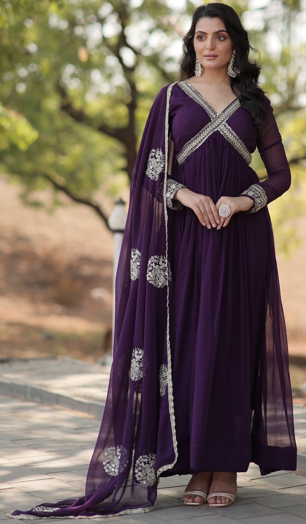 Cotton Embroidery Purple Kurta Set With Dupatta