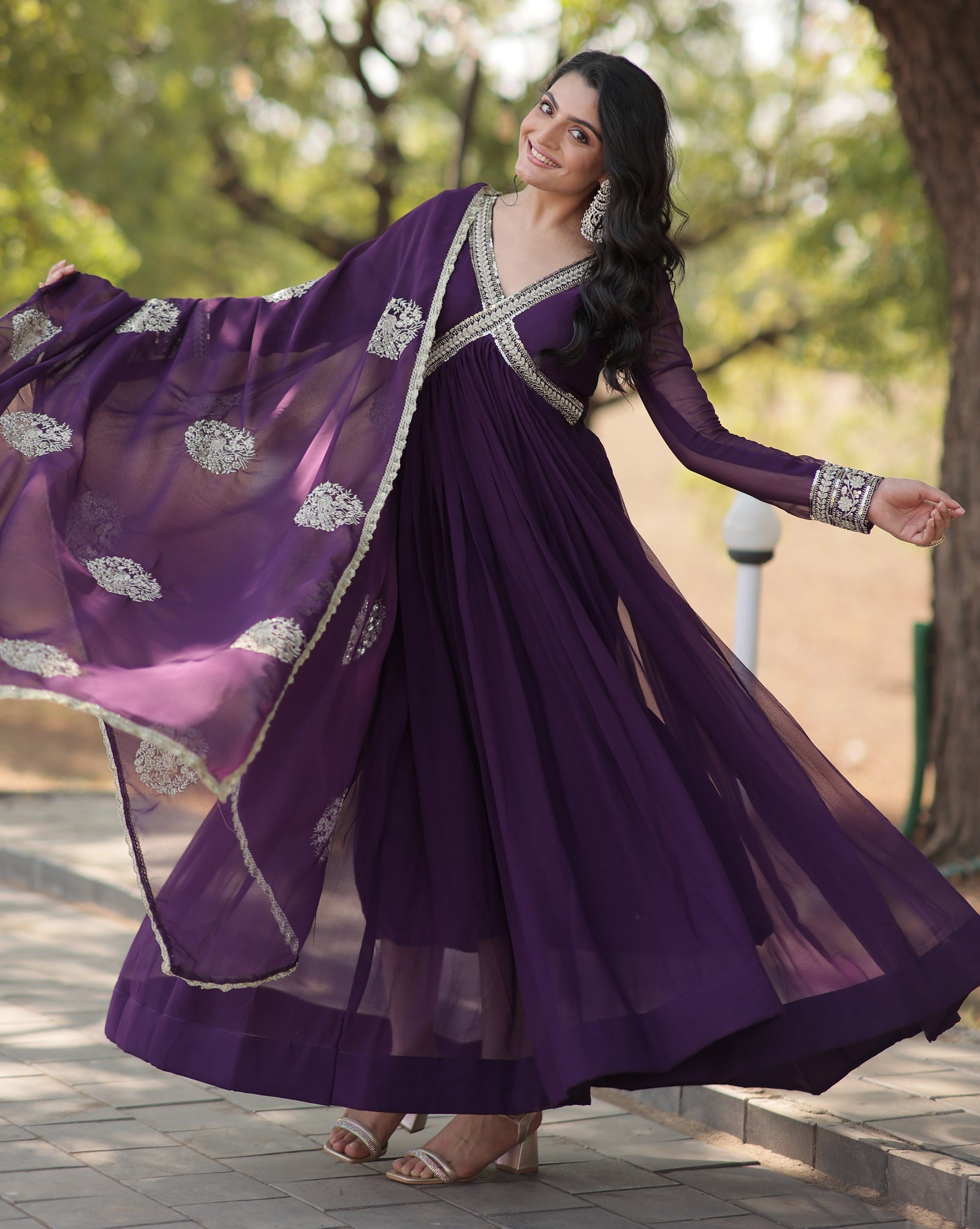 Cotton Embroidery Purple Kurta Set With Dupatta