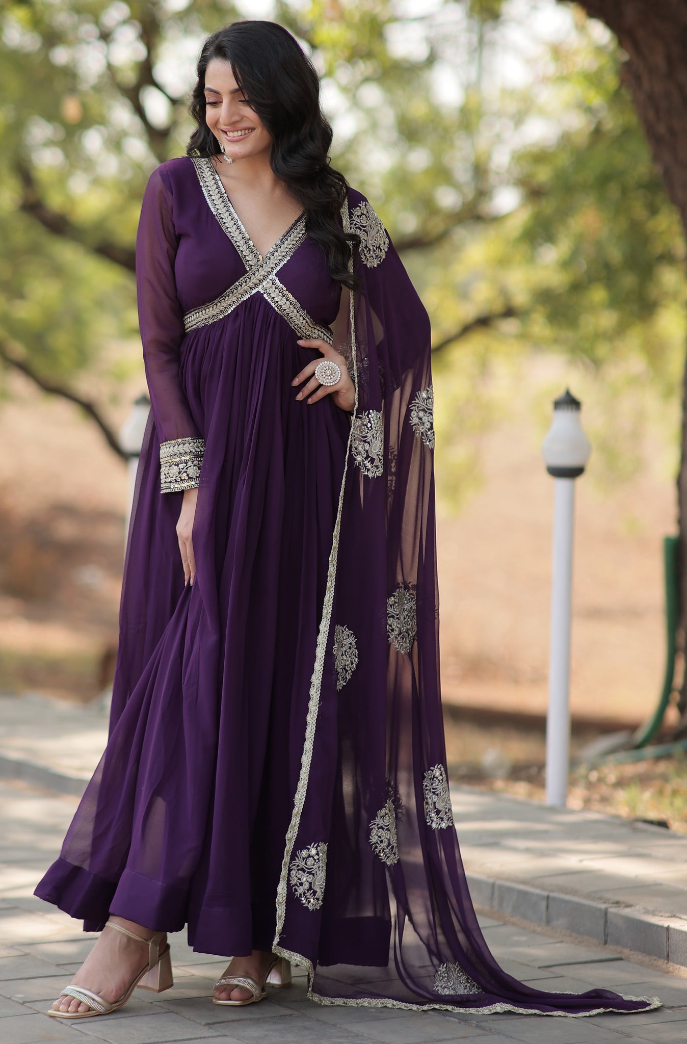 Cotton Embroidery Purple Kurta Set With Dupatta