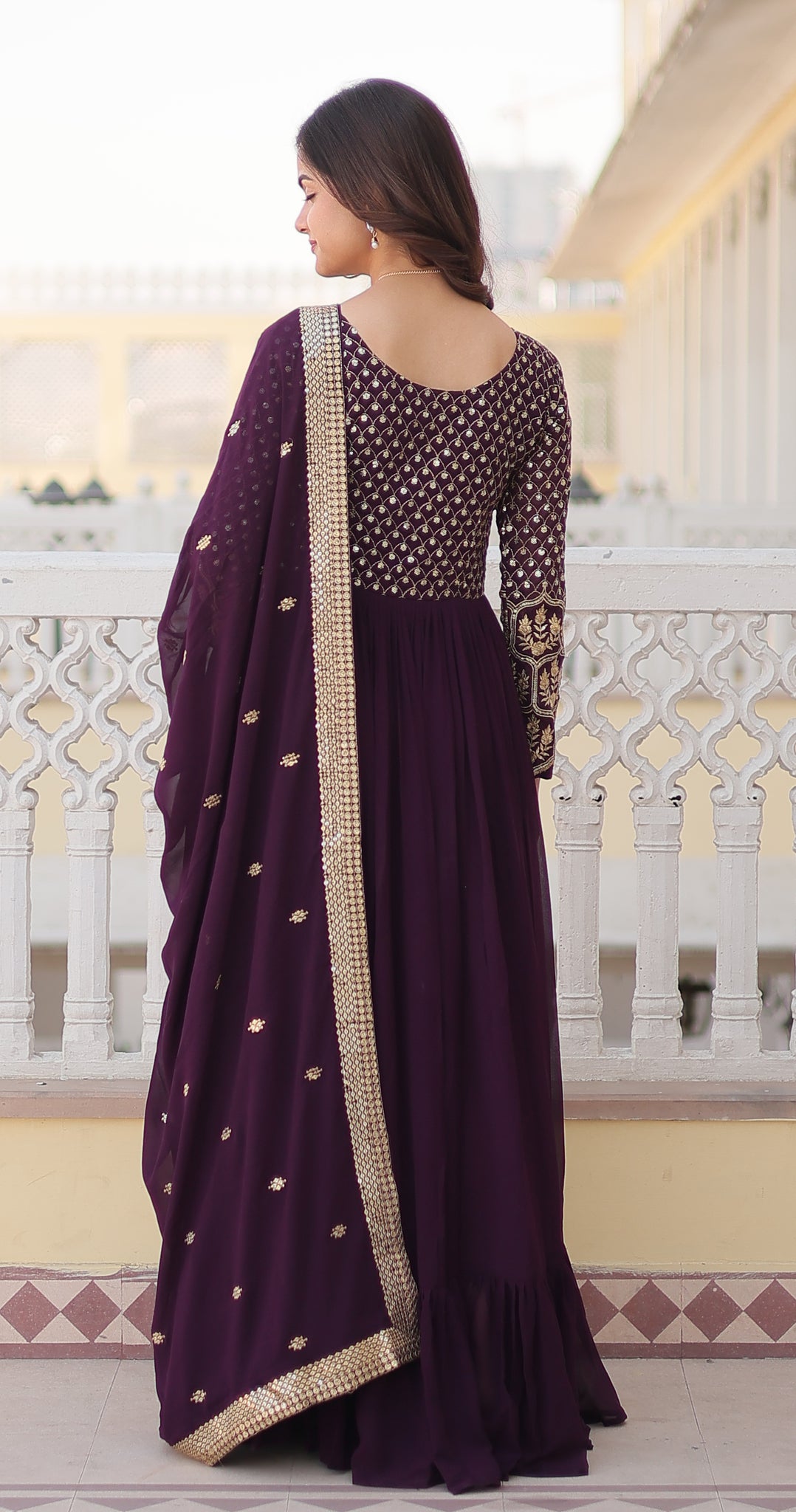 Designer Embroidered Wine Kurta Set