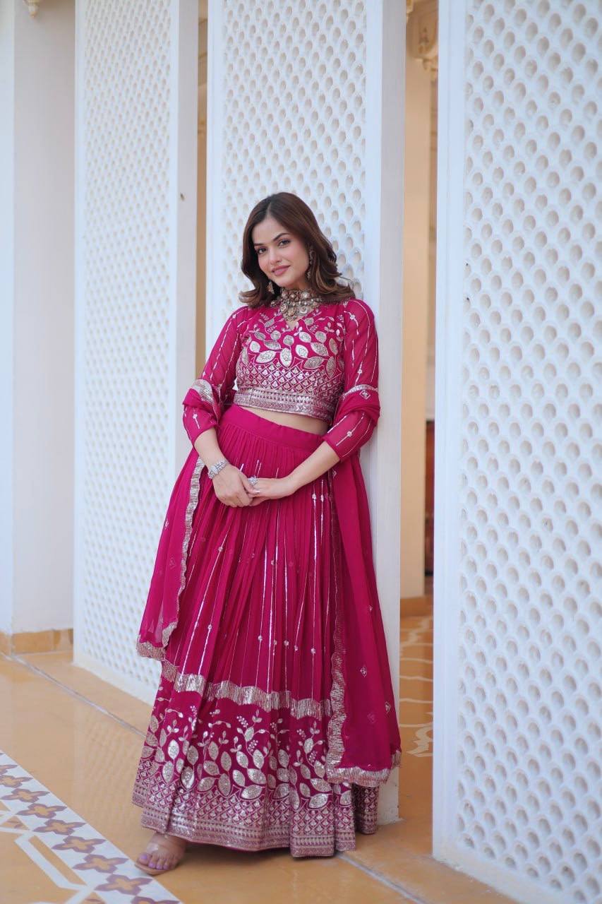 Ready To Wear Georgette Pink Lehenga Choli