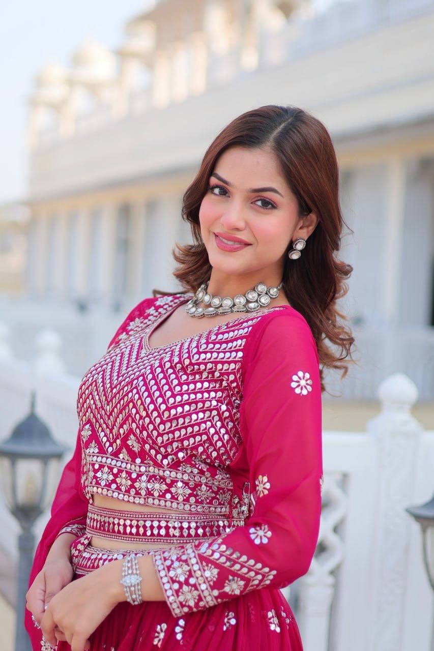 Georgette Ready To Wear Pink Lehenga Choli