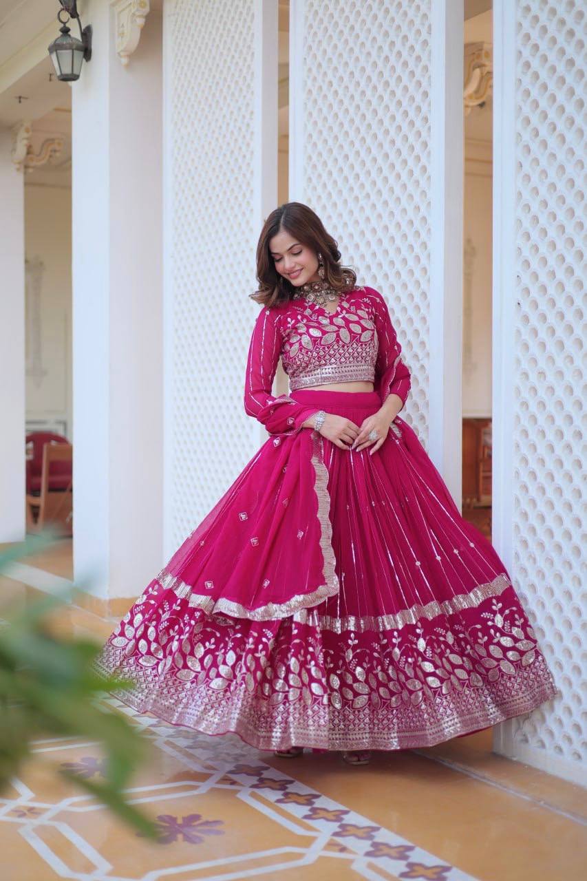 Ready To Wear Georgette Pink Lehenga Choli