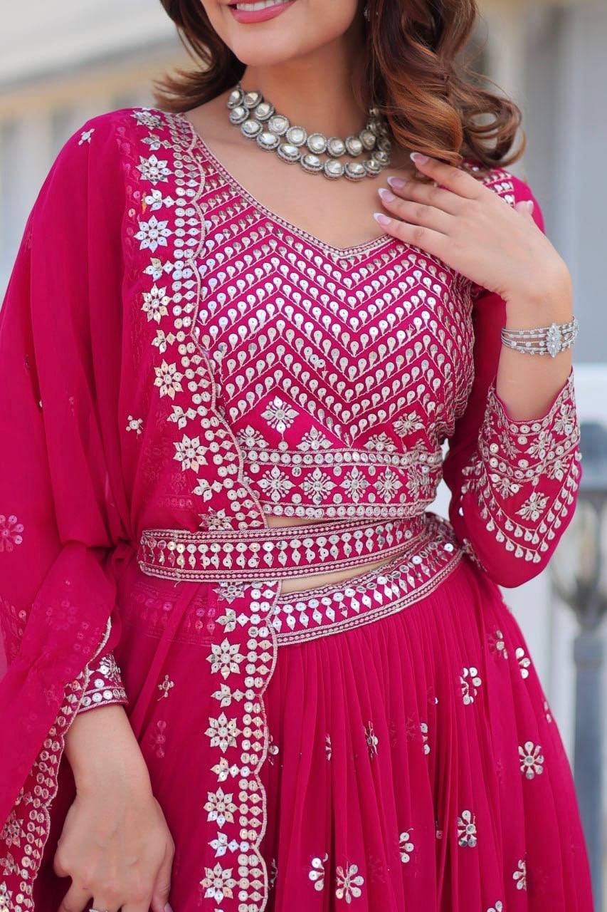 Georgette Ready To Wear Pink Lehenga Choli