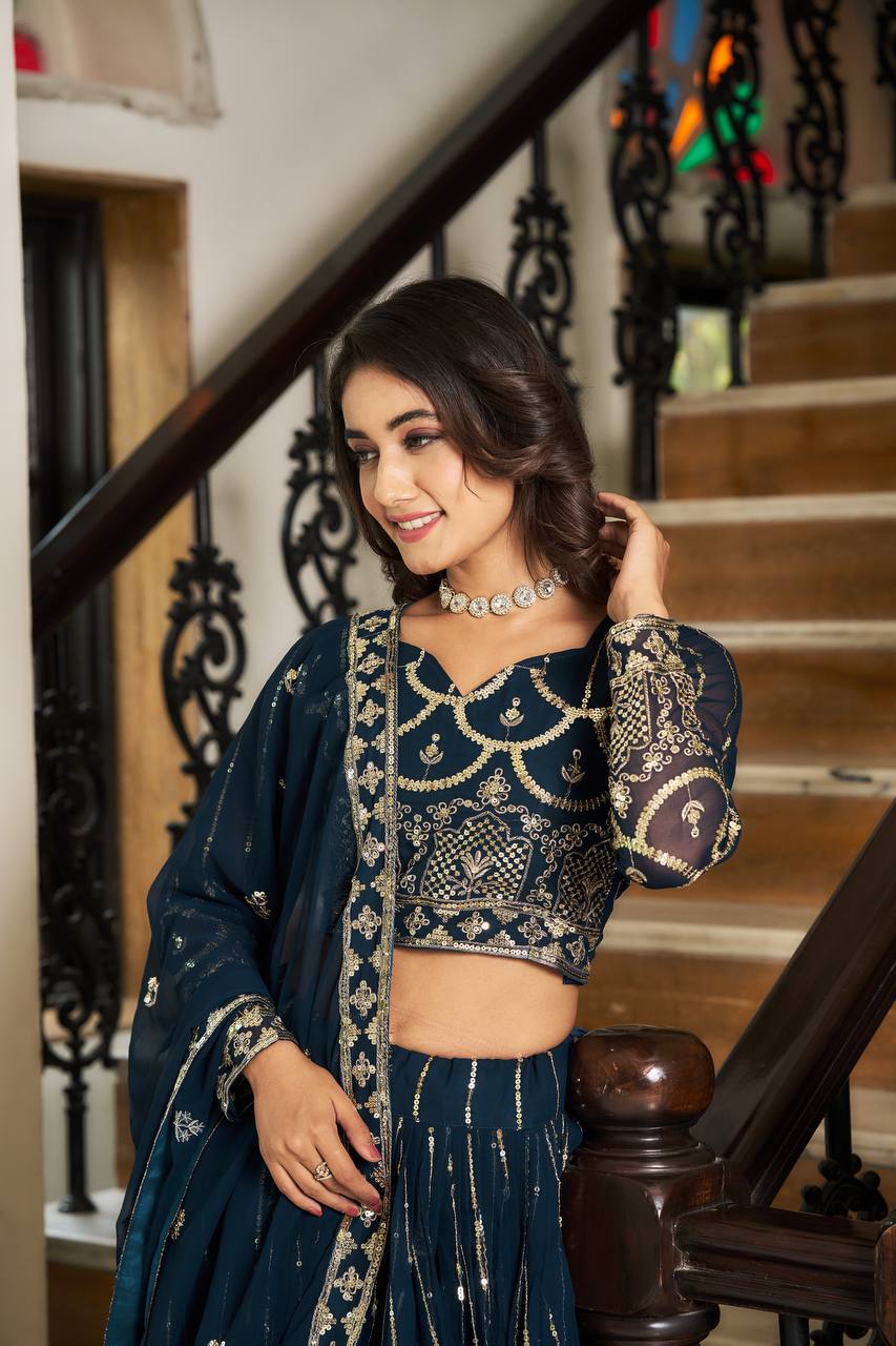 Wedding Wear Georgette Ready Made Turquoise Lehenga Choli