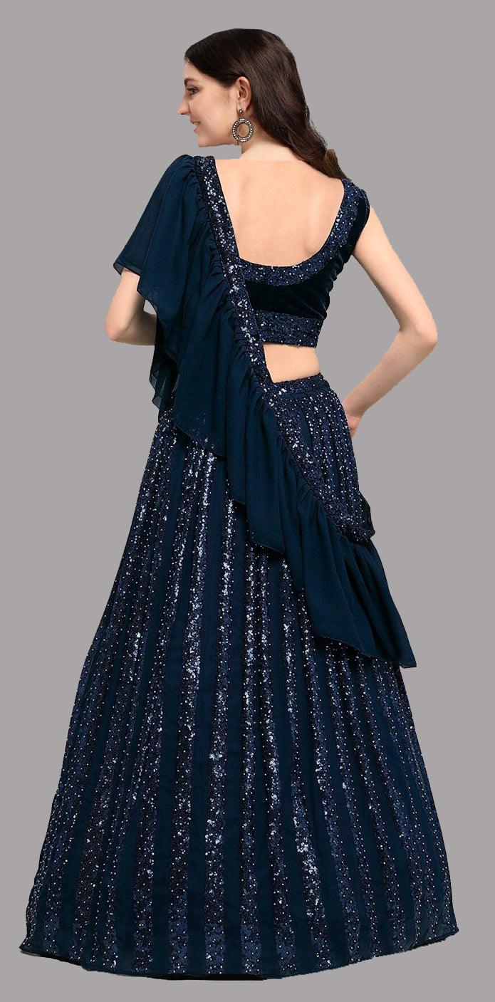 Designer Navy Blue Colour With Inch Blank Sequins Work Partywear Lehenga Choli