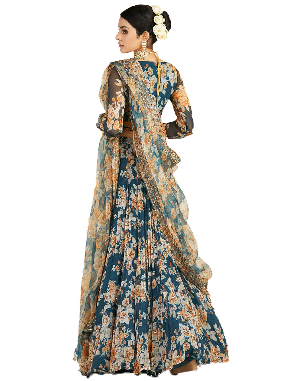 Turquoise Silk Georgette Printed With Sequance Work Lehenga Choli