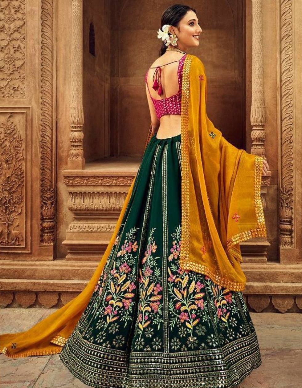 Green  Malay Satin Silk Sequence With  Embroidery Work With Dupatta Party Wear Collection