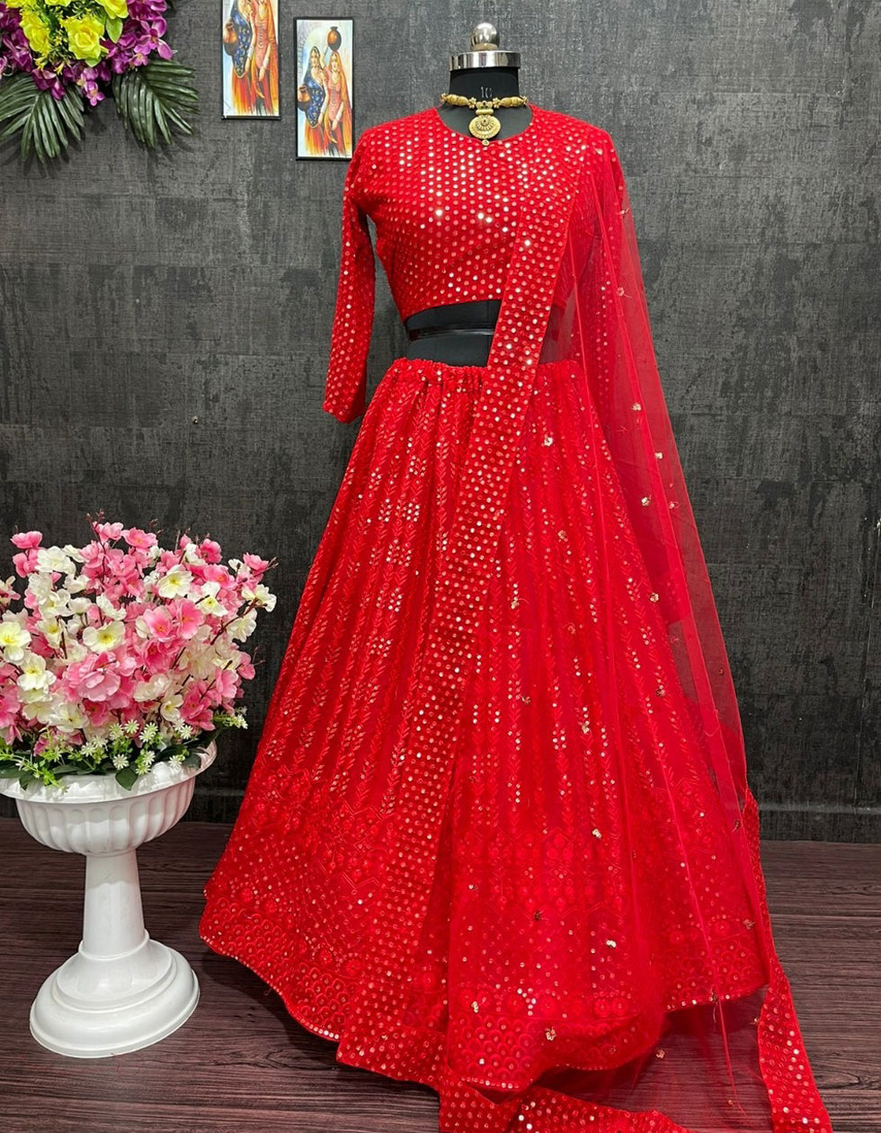 Red Georgette Sequance  Party Wear Lehenga choli