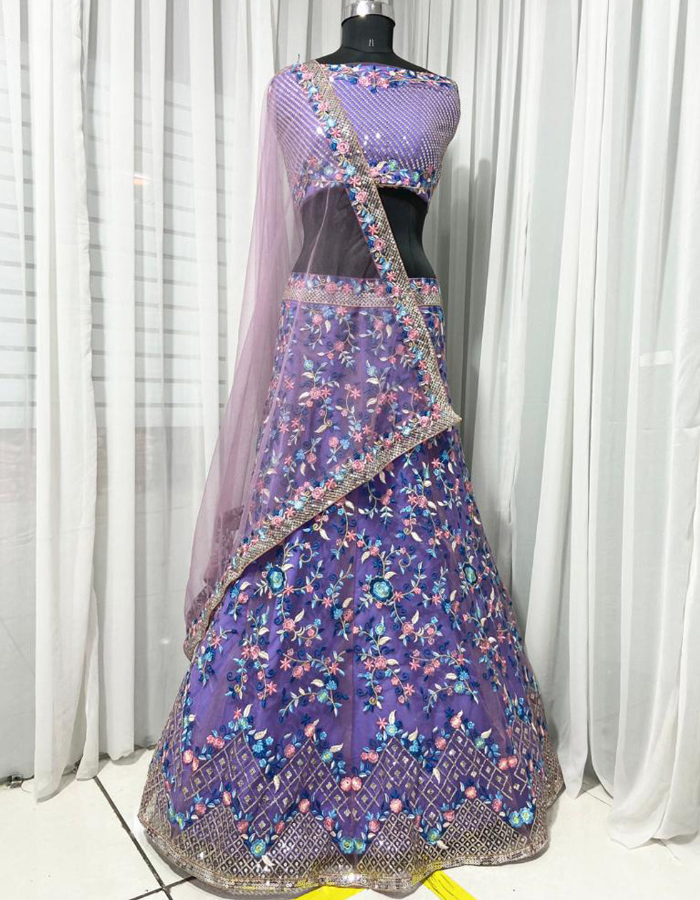 Purple Net Embroidered Work Wedding Wear Lehenga Choli