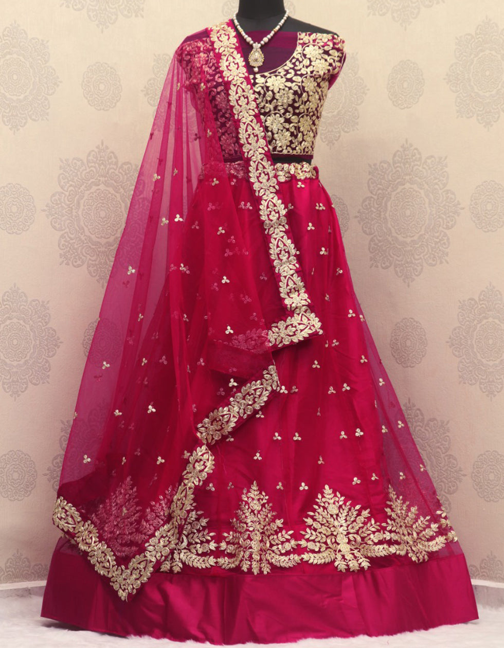 Pink Net Silk Embroidered Work Wedding Wear Lehenga Choli