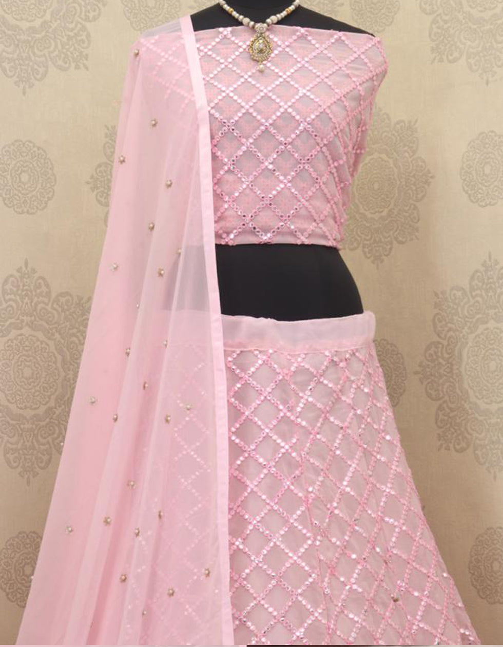 Baby Pink Georgette Embroidered Work Party wear Lehenga Choli