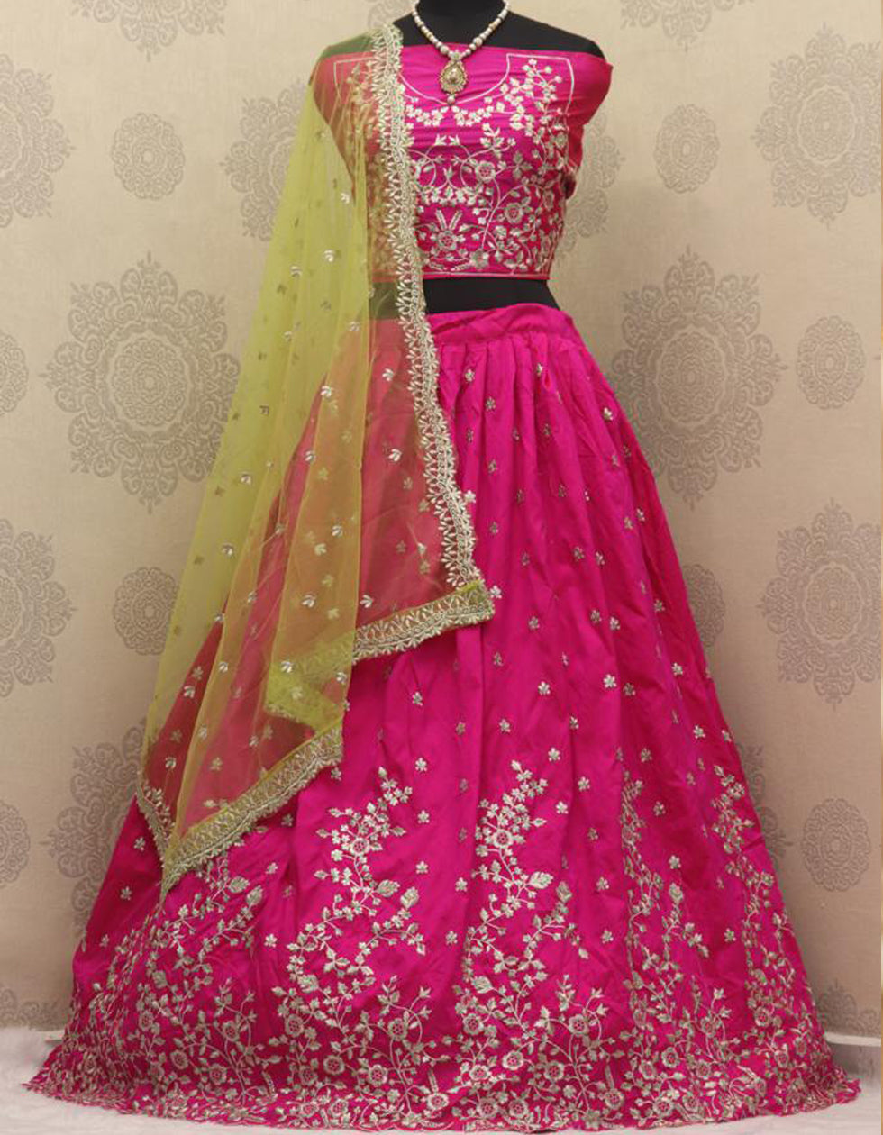 Pink Tapeta Silk Embroidered Work Wedding Wear Lehenga Choli