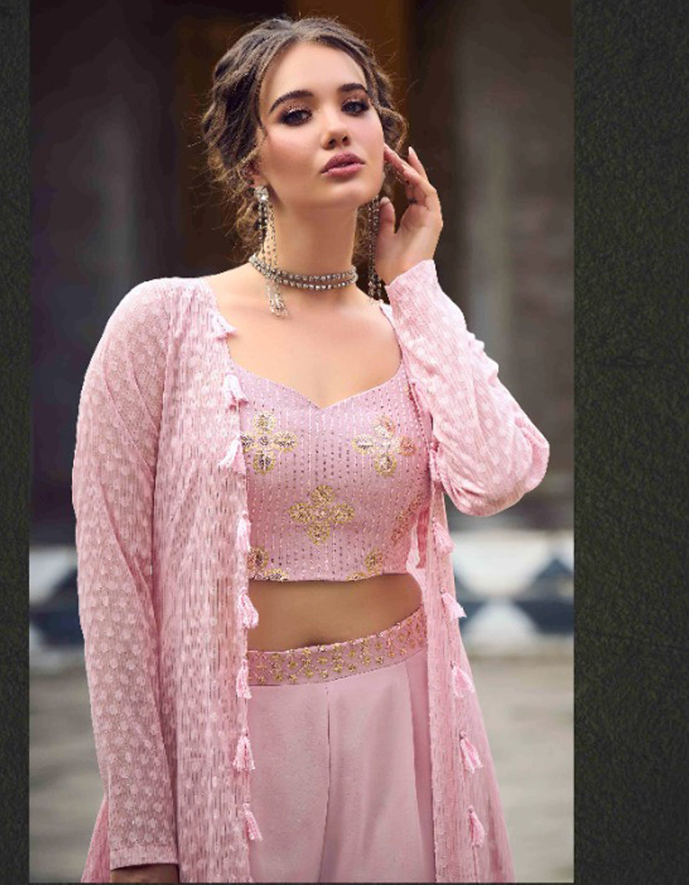 Pink Georgette Embroidered Party Wear Plazzo Suit