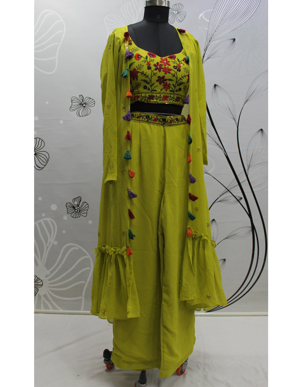 Light Green Georgette Embroidered Party Wear Plazzo Suit