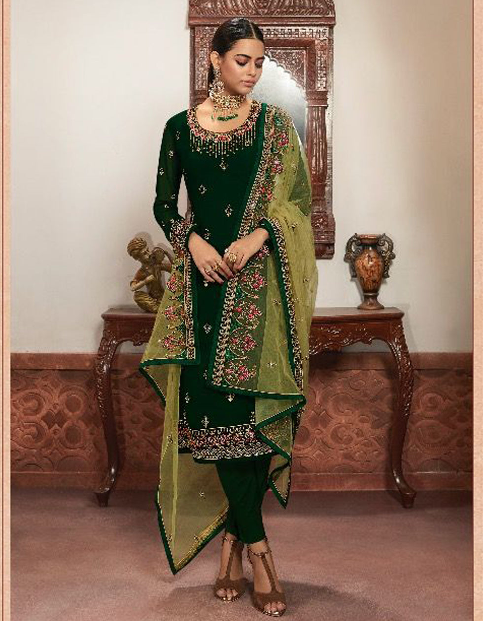 Buy French Crepe Green Salwar Suit (NWS-6884) Online