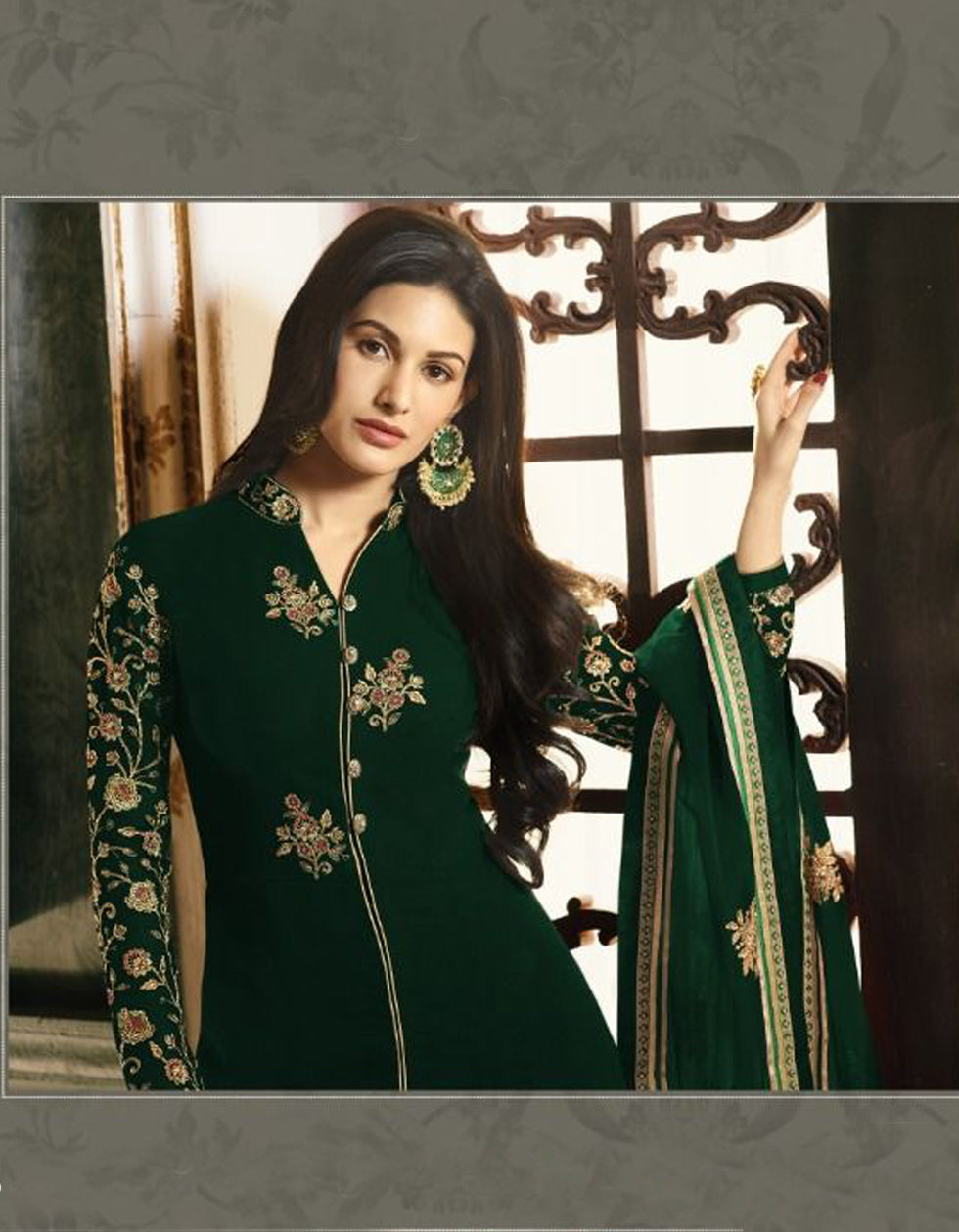 Buy Georgette Thread Trendy Salwar Kameez in Green Online