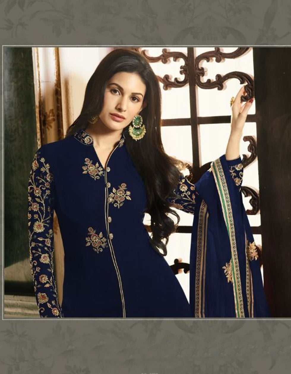 Designer Navy Blue Georgette Party Wear Salwar Suit With Embroidery Work