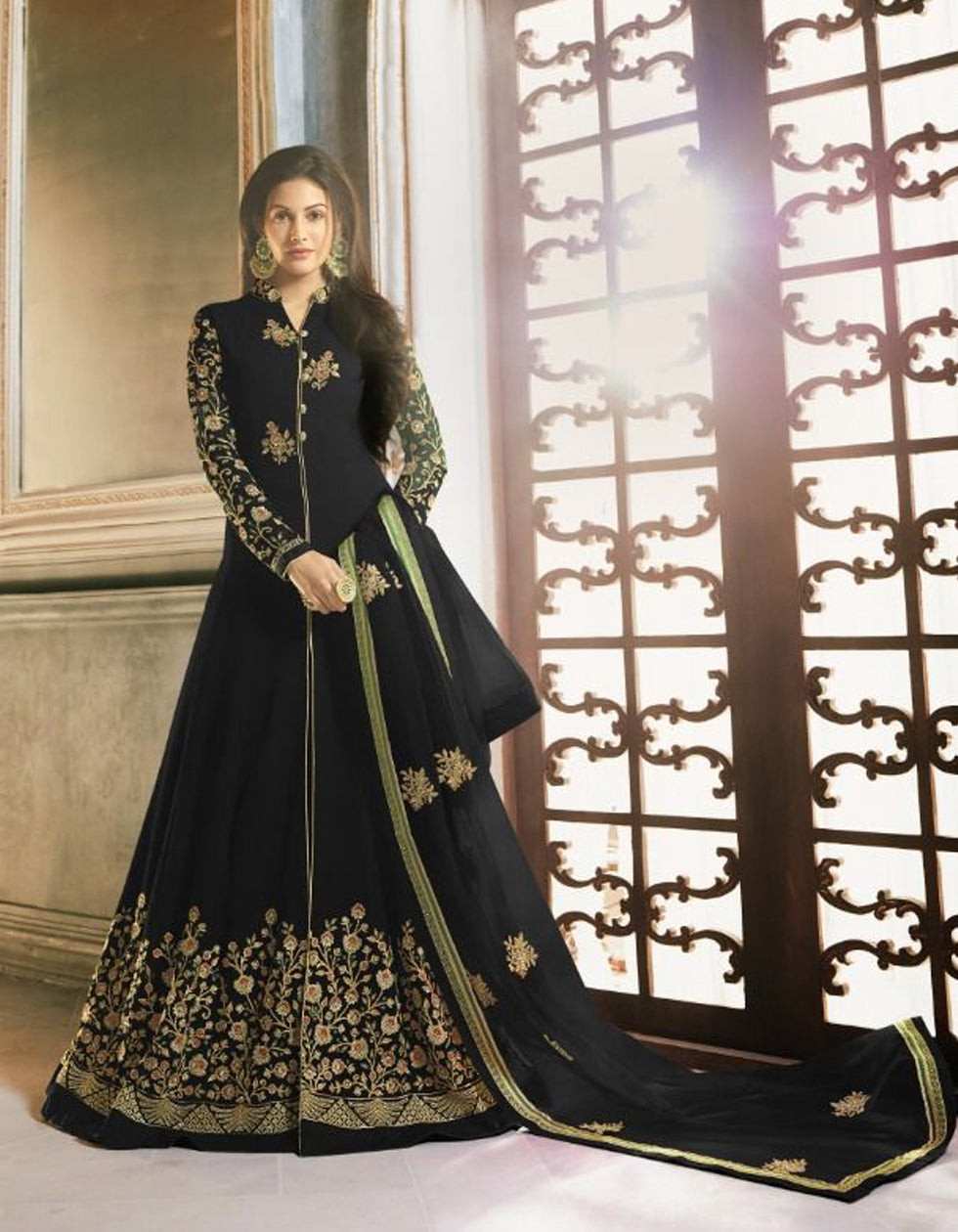 Designer Black Georgette Party Wear Salwar Suit With Embroidery Work