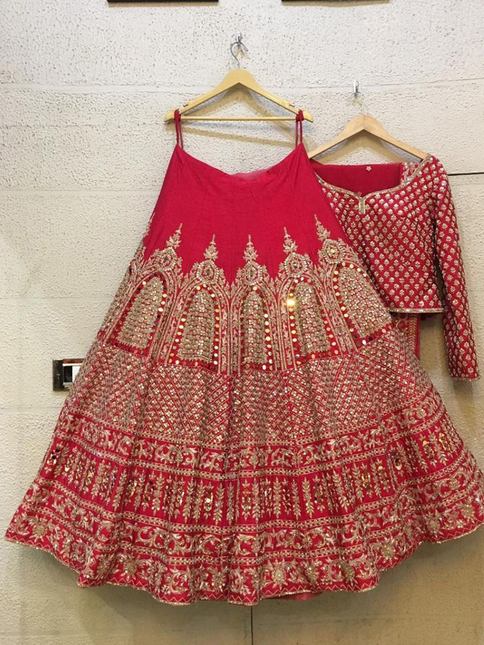 Red Malay Satin Embroidered Sequance Work Bridal Collection Lehenga Choli