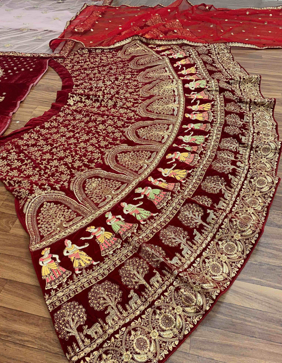 Maroon Velvet Embroidered Coding Work Wedding Wear Lehenga Choli