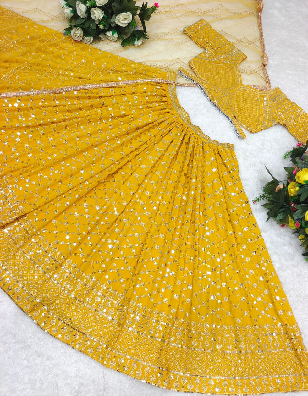Yellow Fox Georgette Heavy Sequance  Embroidered Haldi Collecation Lehenga Choli