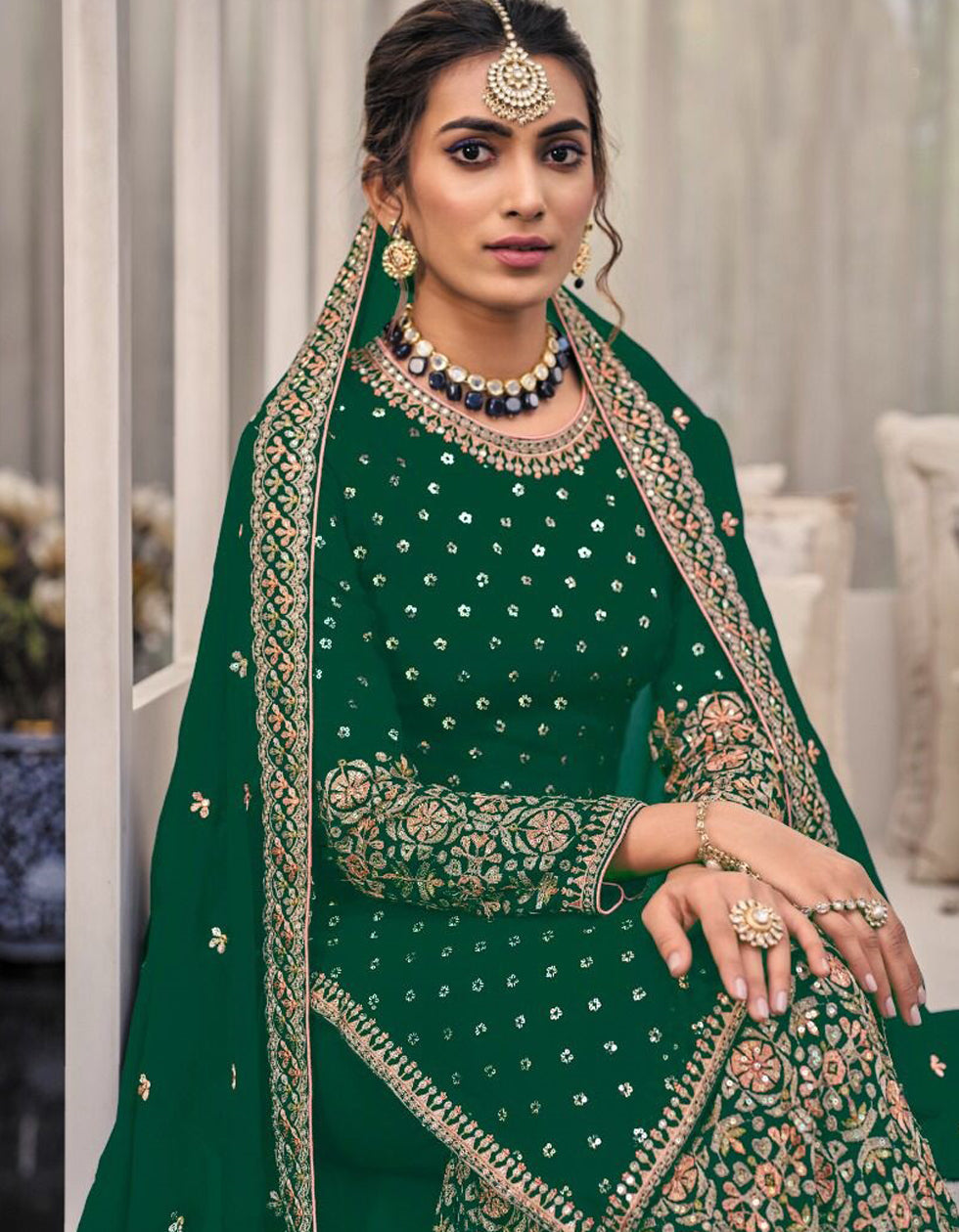Green Georgette Embroidered Sequance Pakistani Sharara Suit