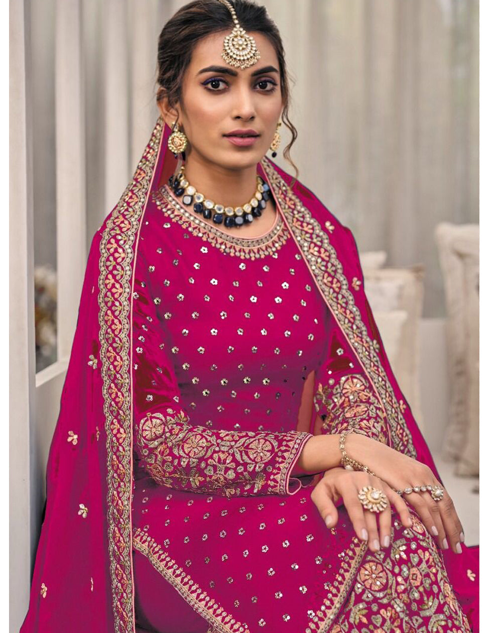Pink Georgette Embroidered Sequance Pakistani Sharara Suit
