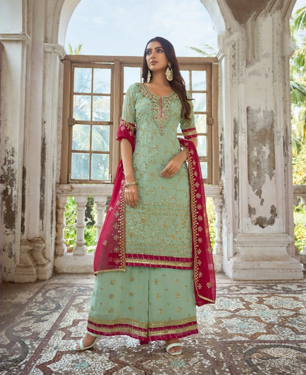 Mint Green Georgette Embroidered  Eid Collecation Party Wear Salwar Suit