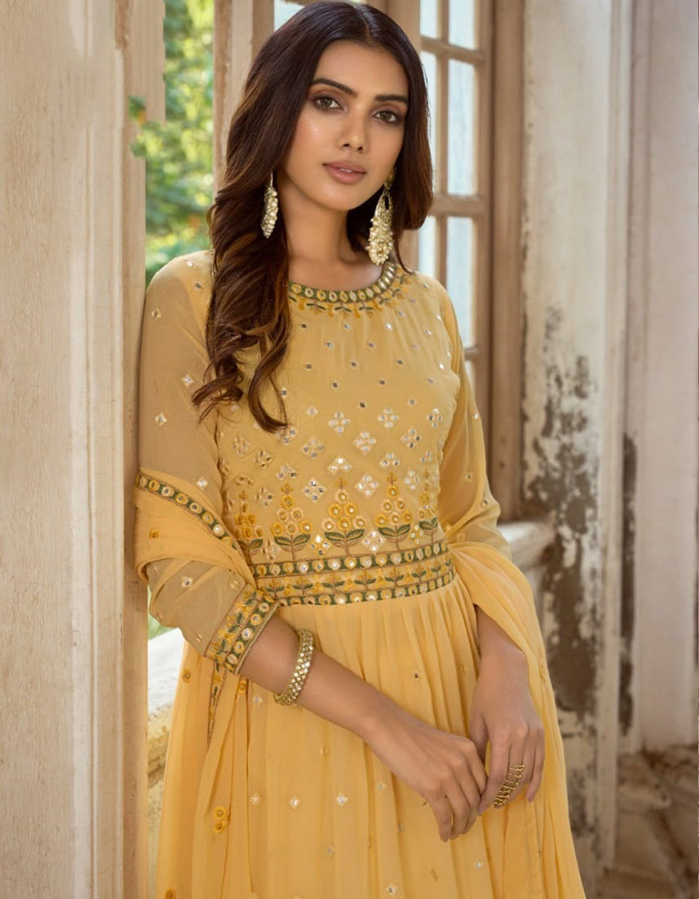 Yellow Georgette Sequance Emroidered Eid Collecation Salwar Suit