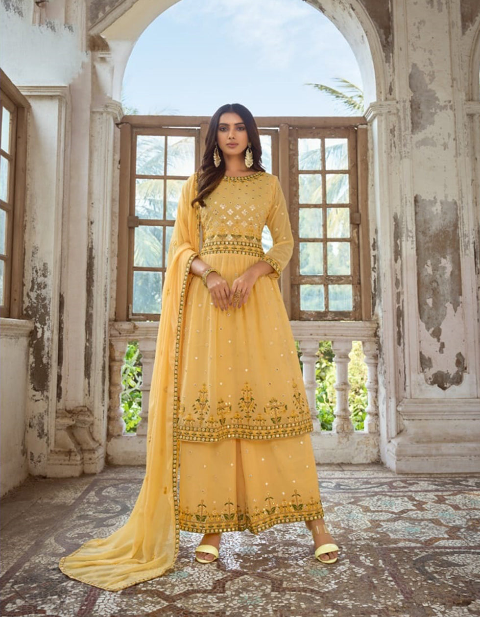 Yellow Georgette Sequance Emroidered Eid Collecation Salwar Suit