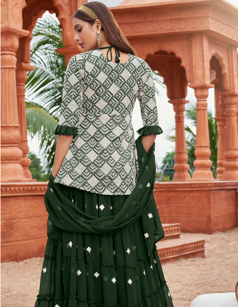 Green Georgette Embroidred With Party Wear Indo Western