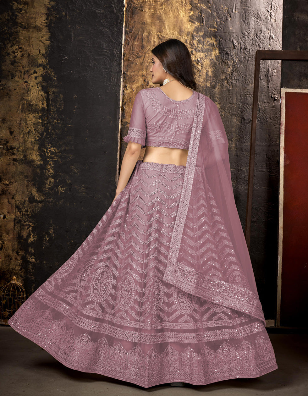 Pink Net Embroidered Sequance Work Party Wear Lehenga Choli