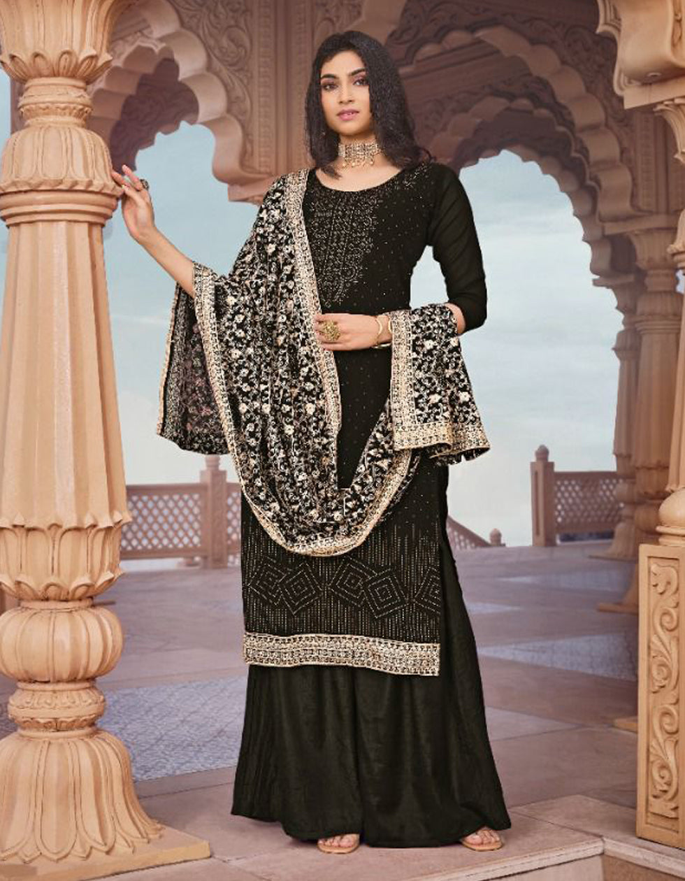 Amazing Black Georgette Salwar Suit With Matching Dupatta