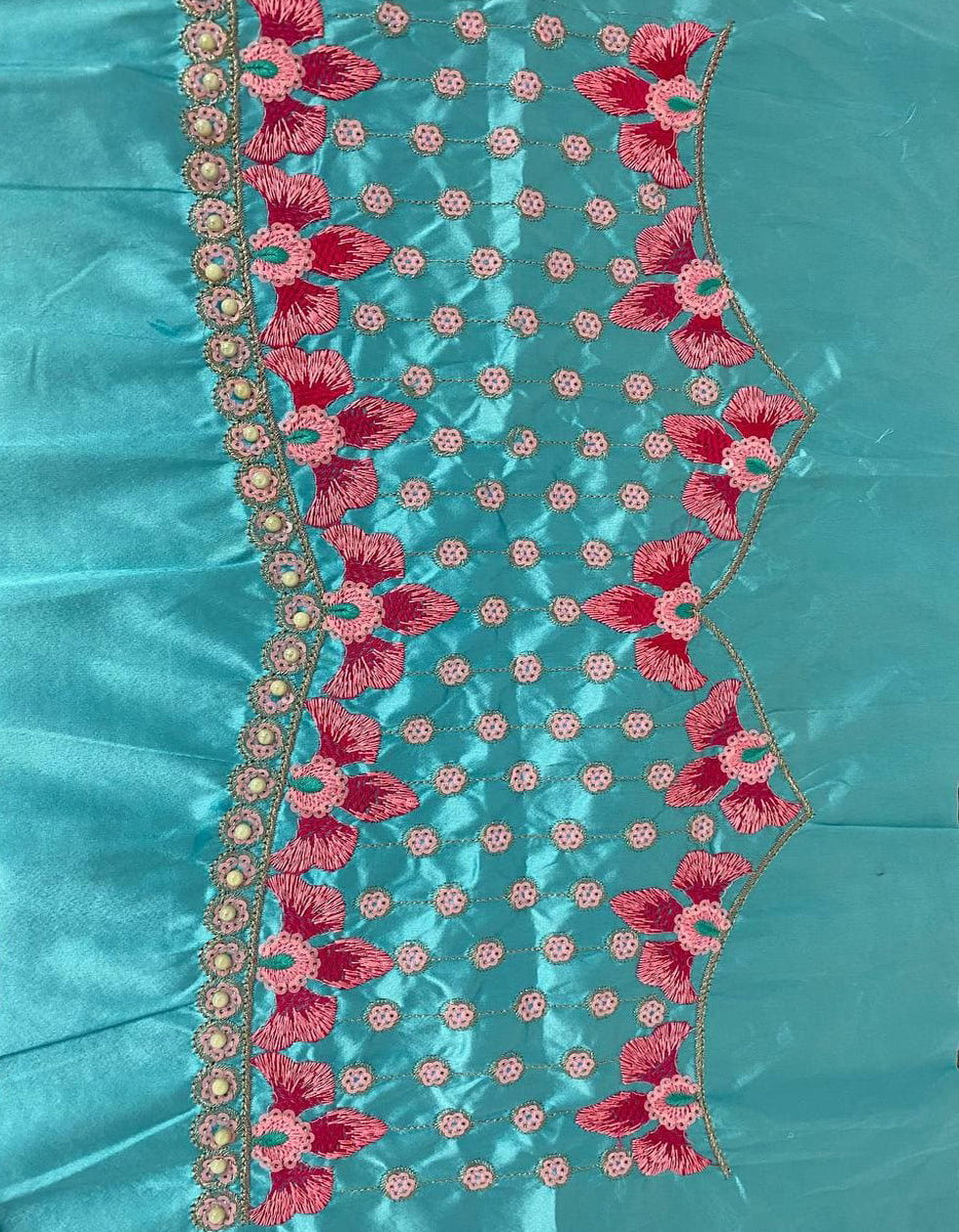 Designer Aqua Blue Heavy Embroidered Malai Satin Lehenga Choli
