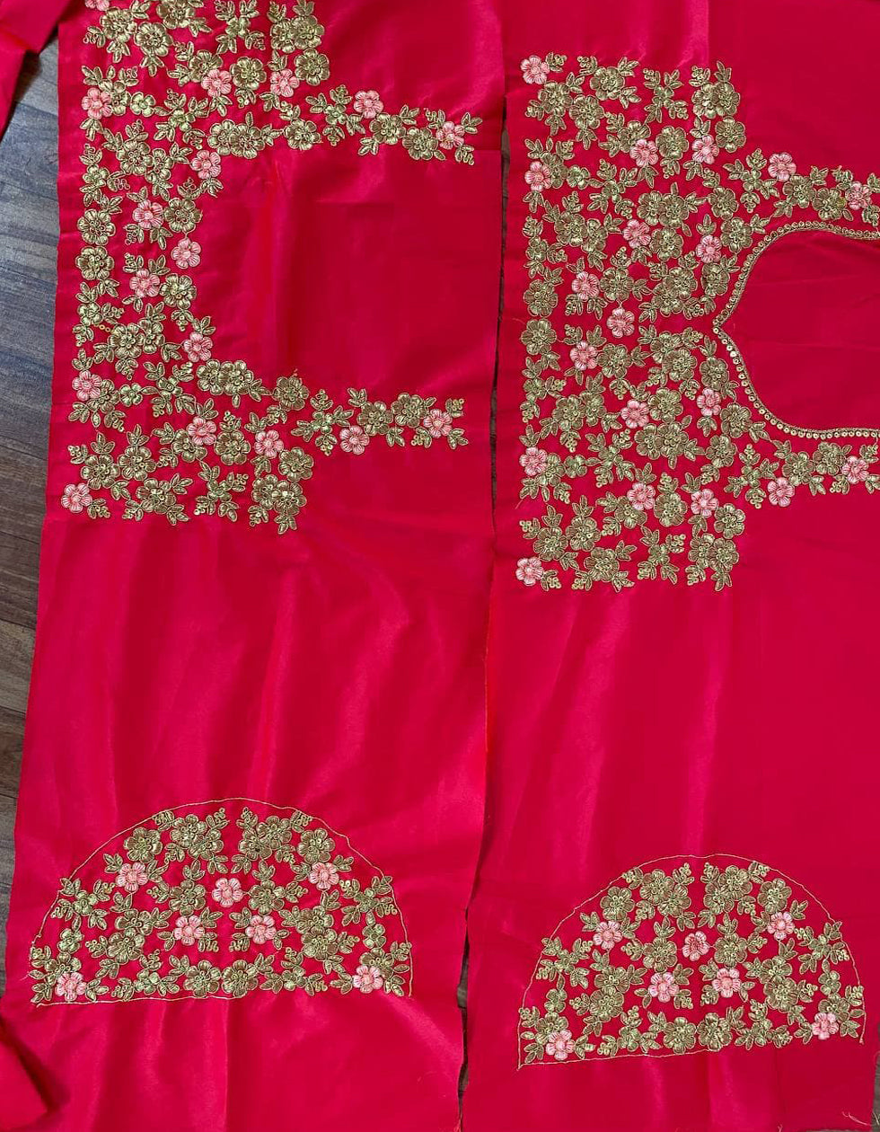 Red Malai Satin Heavy Work Bridal Lehenga Choli With Net Dupatta