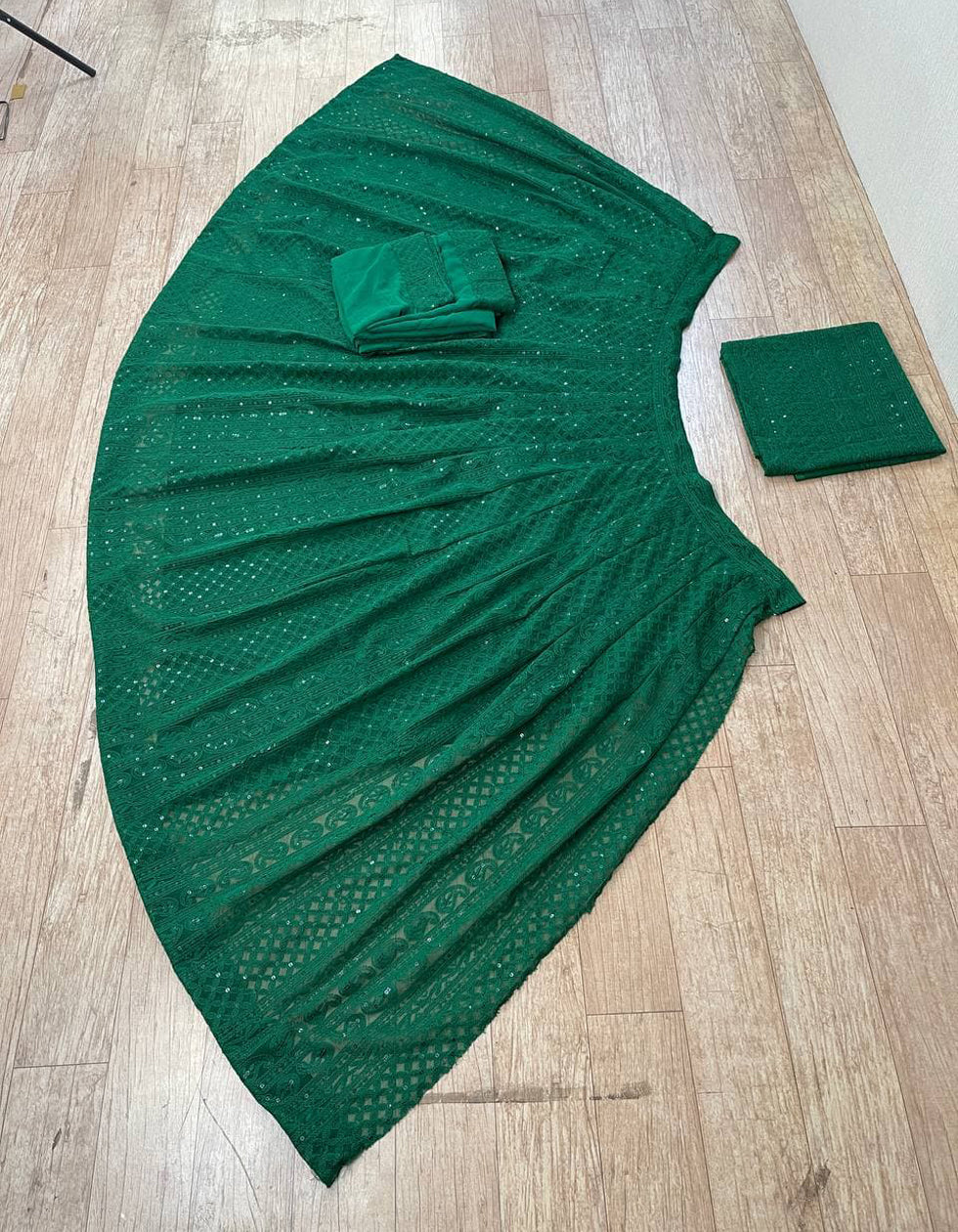 Stylish Green Georgette Lehenga For Function Wear